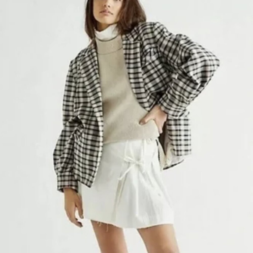 Free People We The Free Luminary Blazer Jacket Plaid Cotton Double Breasted XS - Picture 1 of 14